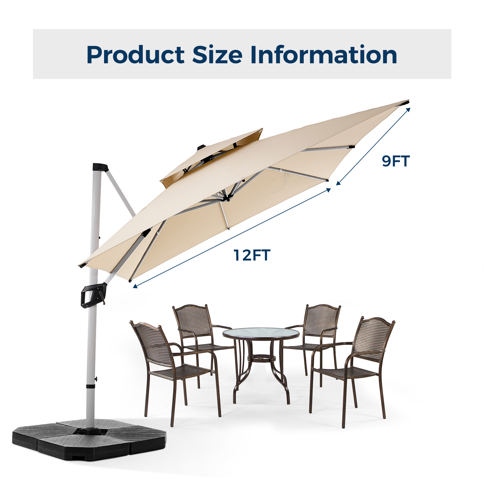 HOMSHADE Upgraded Rectangle Offset Roman Umbrella
