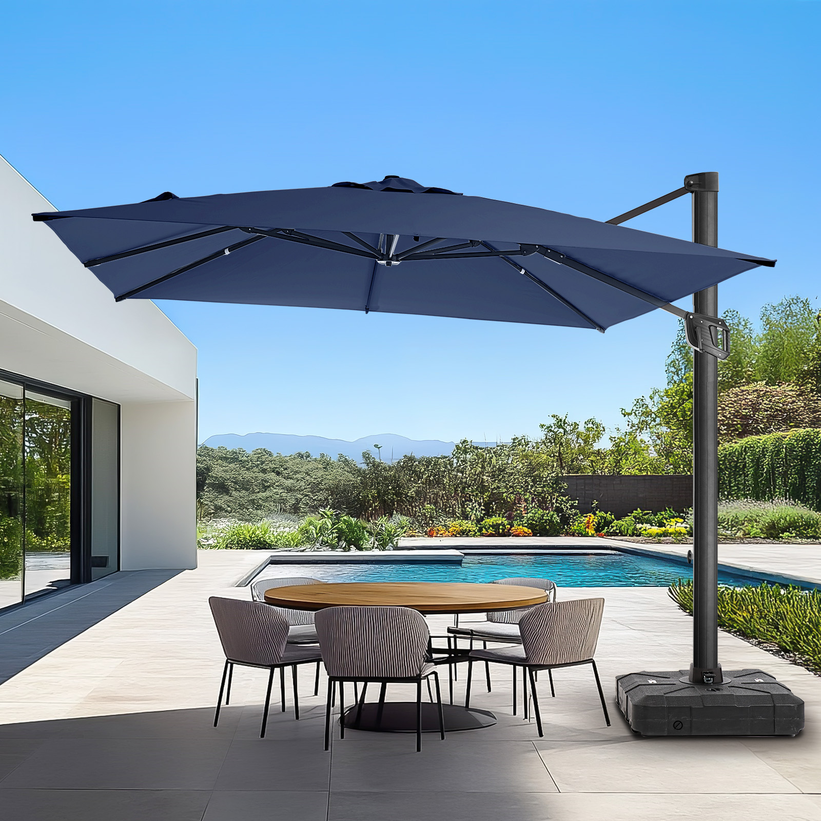 HOMSHADE Square and Rectangle Outdoor Cantilever Telescopic Umbrella
