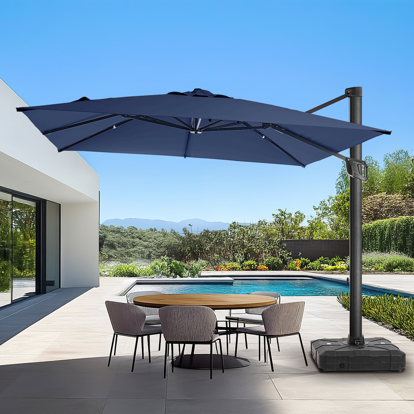 HOMSHADE Square and Rectangle Outdoor Cantilever Telescopic Umbrella