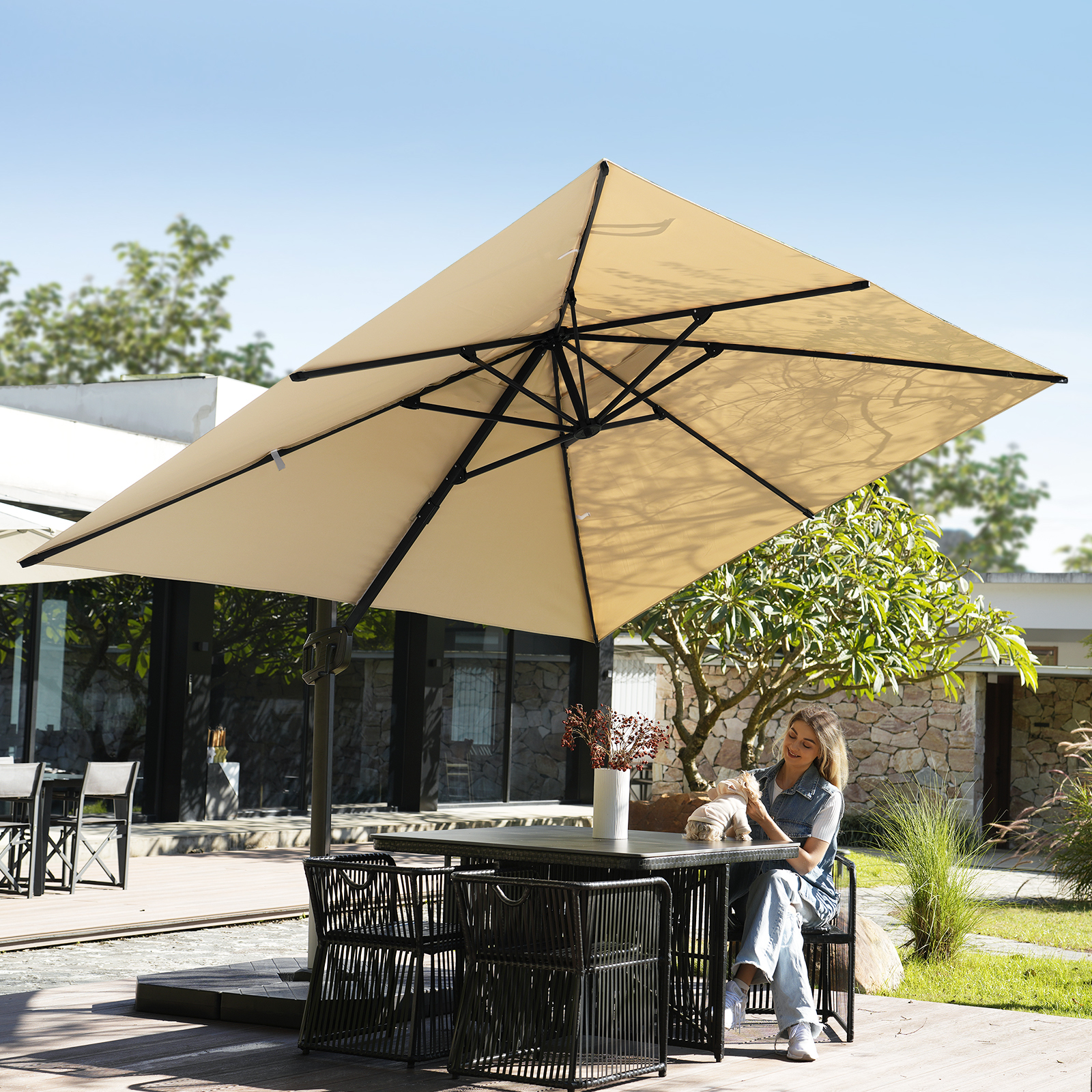 HOMSHADE Rectangle Offset Roman Umbrella
