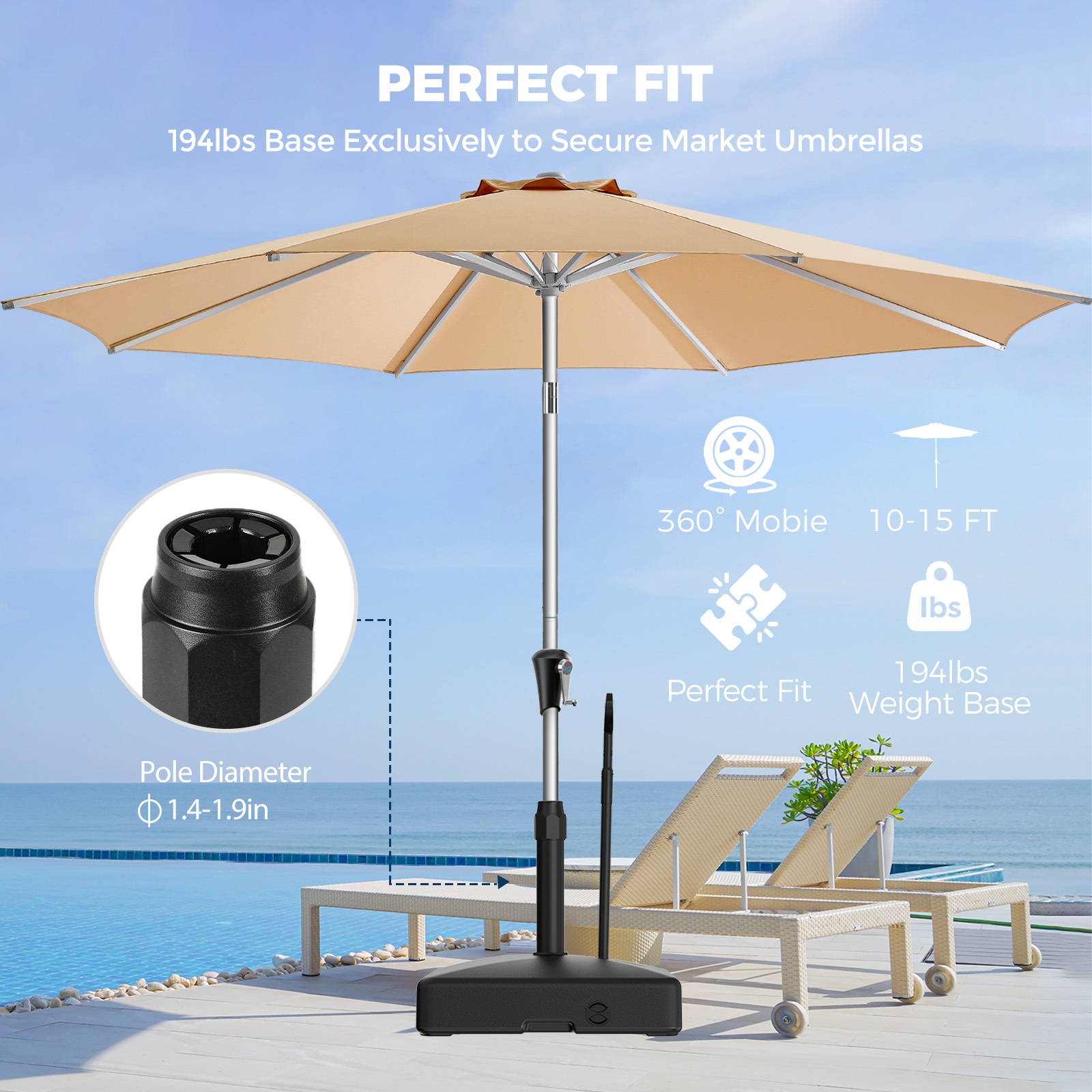 Homshade Patio Umbrella Stand Base with Wheels