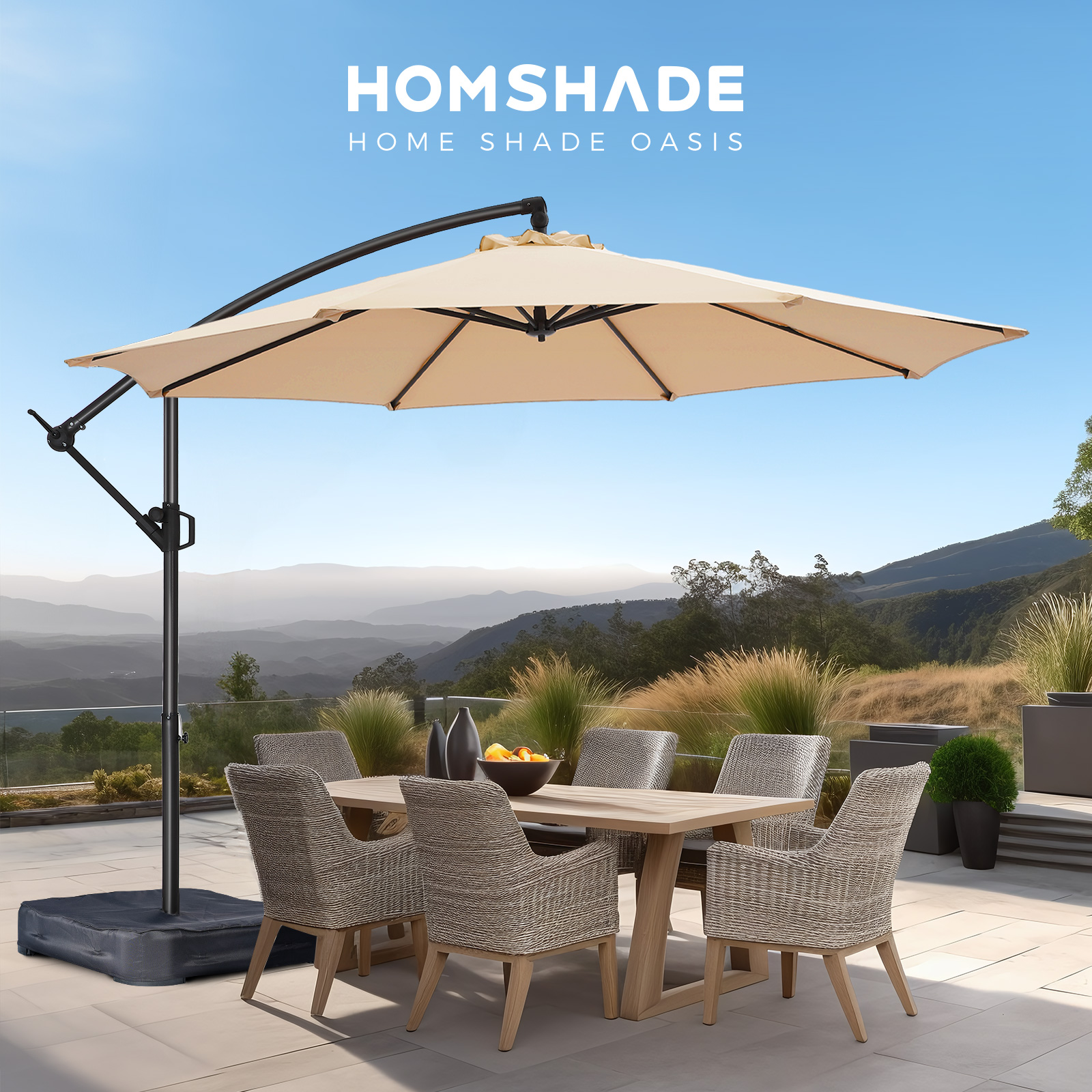 HOMSHADE Economical 10' Offset Outdoor Umbrella