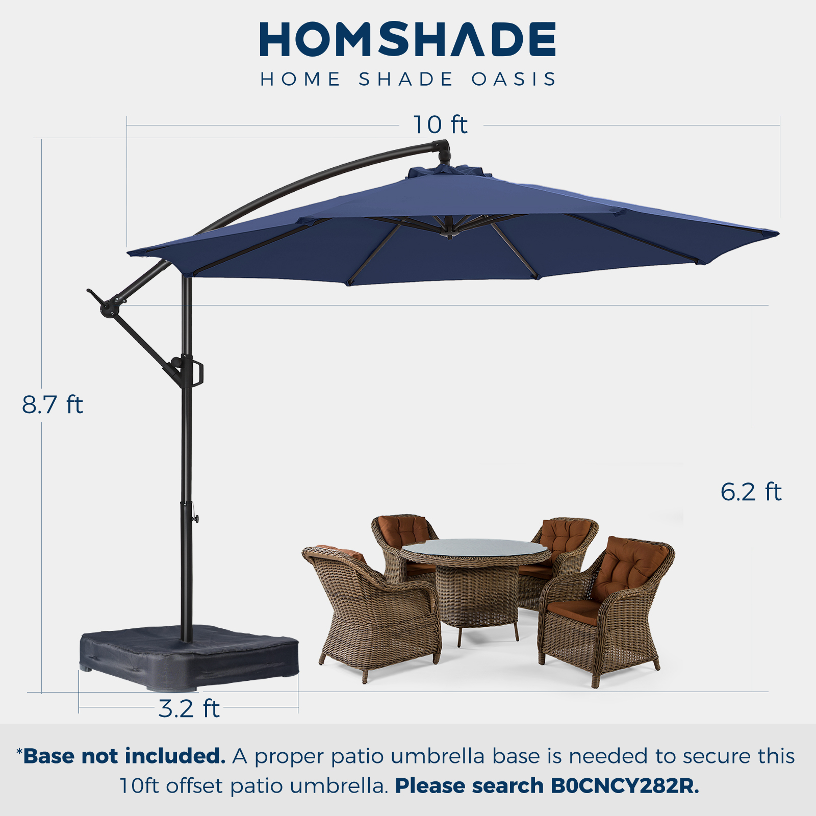 HOMSHADE Economical 10' Offset Outdoor Umbrella