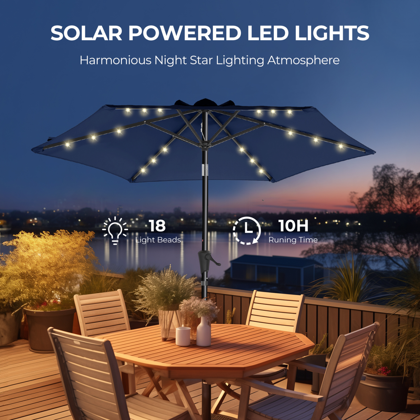 HOMSHADE 7.5/ 9/ 10ft Outdoor Umbrellas With Lights