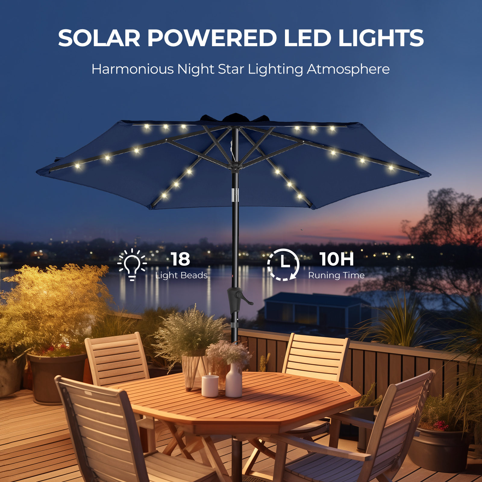 HOMSHADE 7.5/ 9/ 10ft Outdoor Umbrellas With Lights