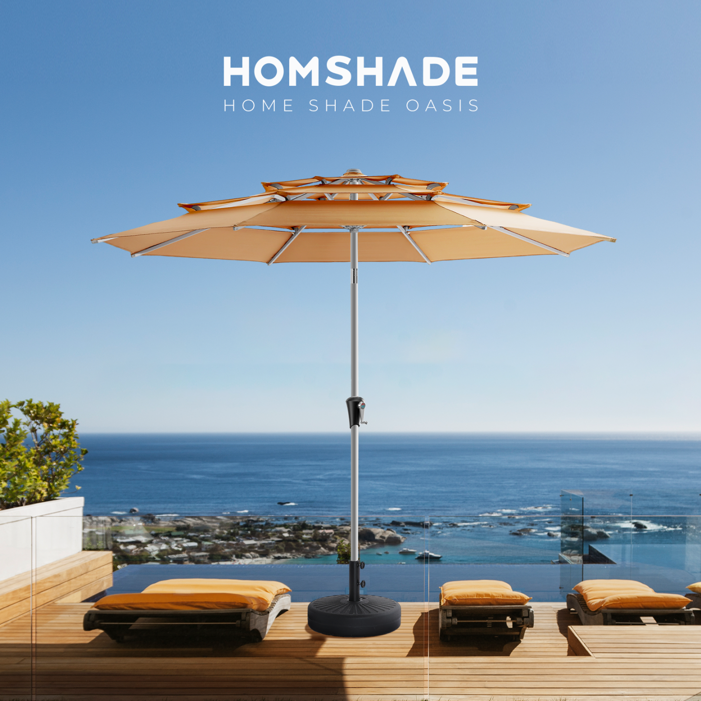 HOMSHADE 9ft Aluminum Patio Umbrella With Push Button Tilt 