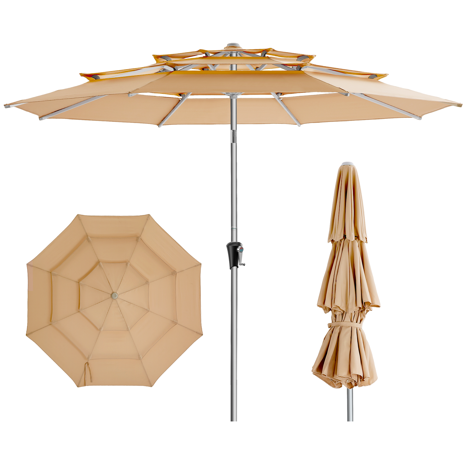 HOMSHADE 9ft Aluminum Patio Umbrella With Push Button Tilt 