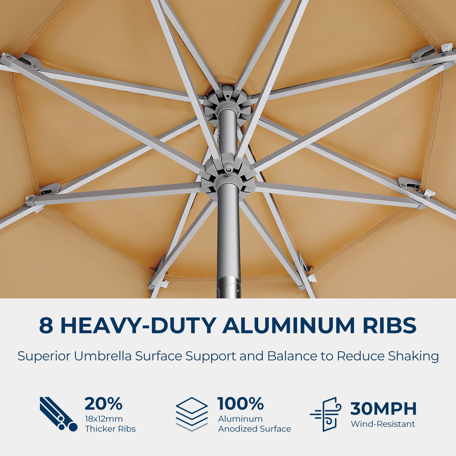 HOMSHADE 9ft Aluminum Patio Umbrella With Push Button Tilt 