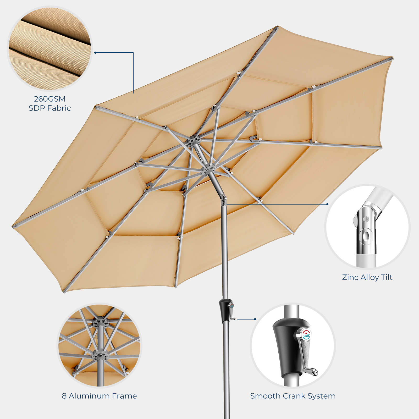 HOMSHADE 9ft Aluminum Patio Umbrella With Push Button Tilt 