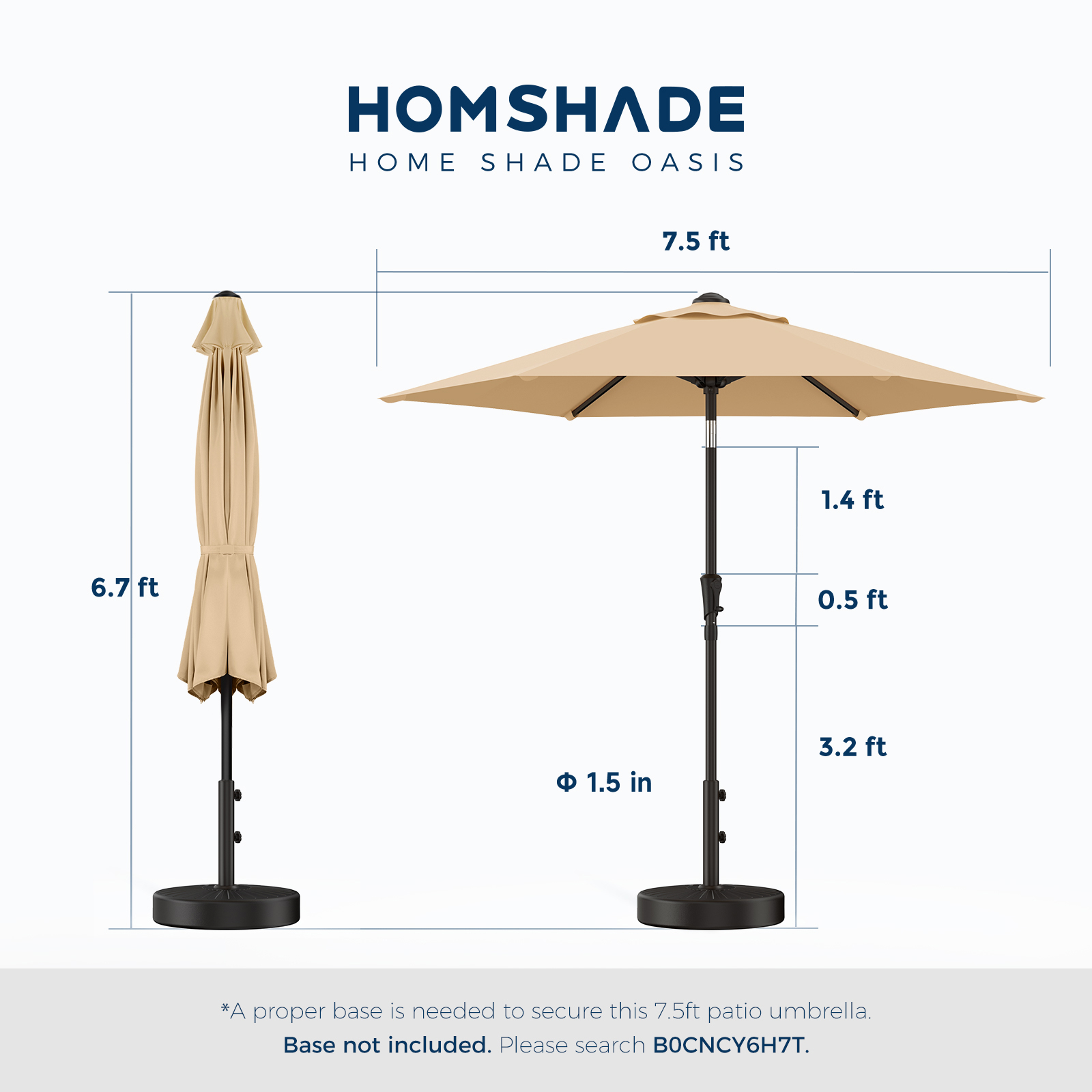 HOMSHADE Round Outdoor Market Patio Umbrella 