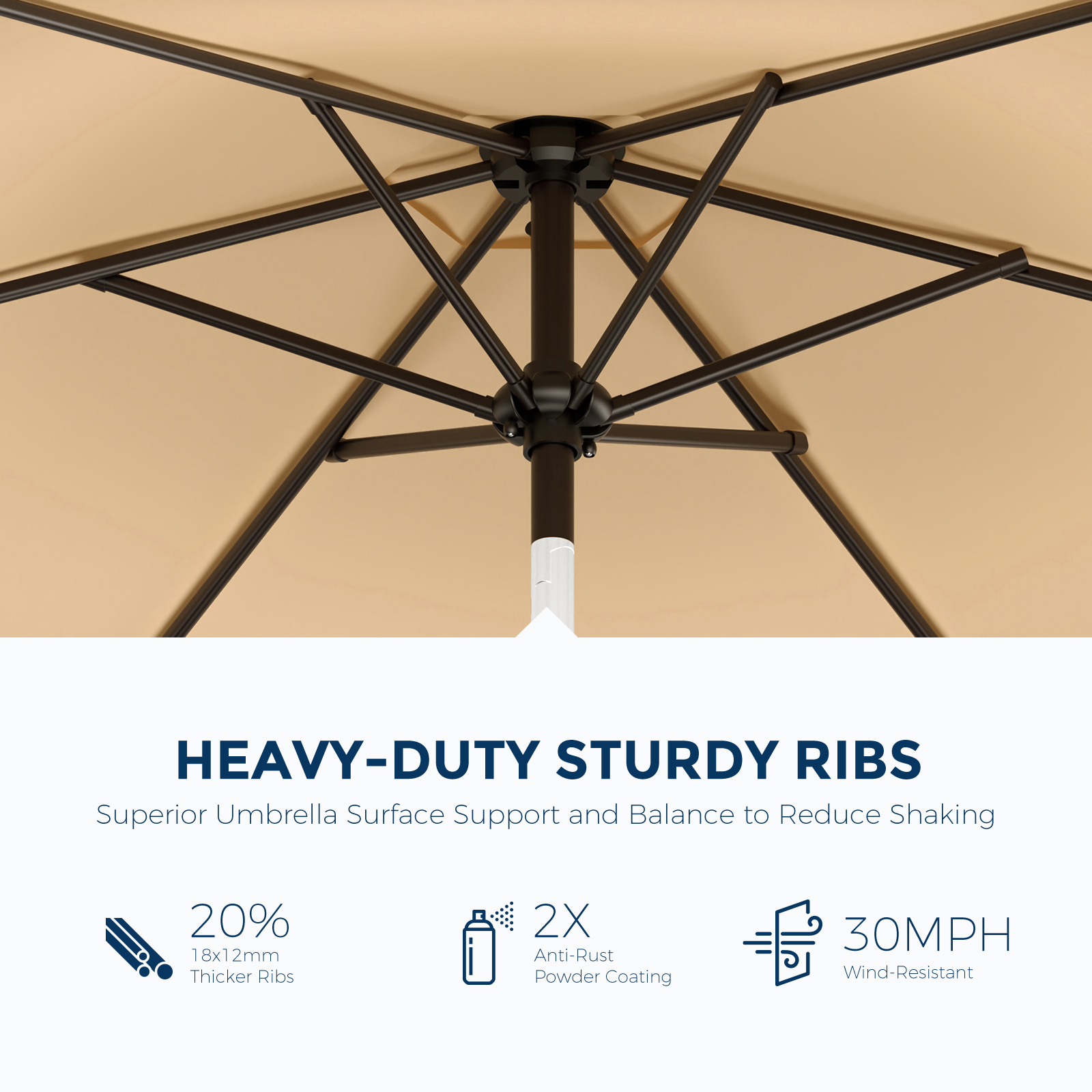 HOMSHADE Round Outdoor Market Patio Umbrella 