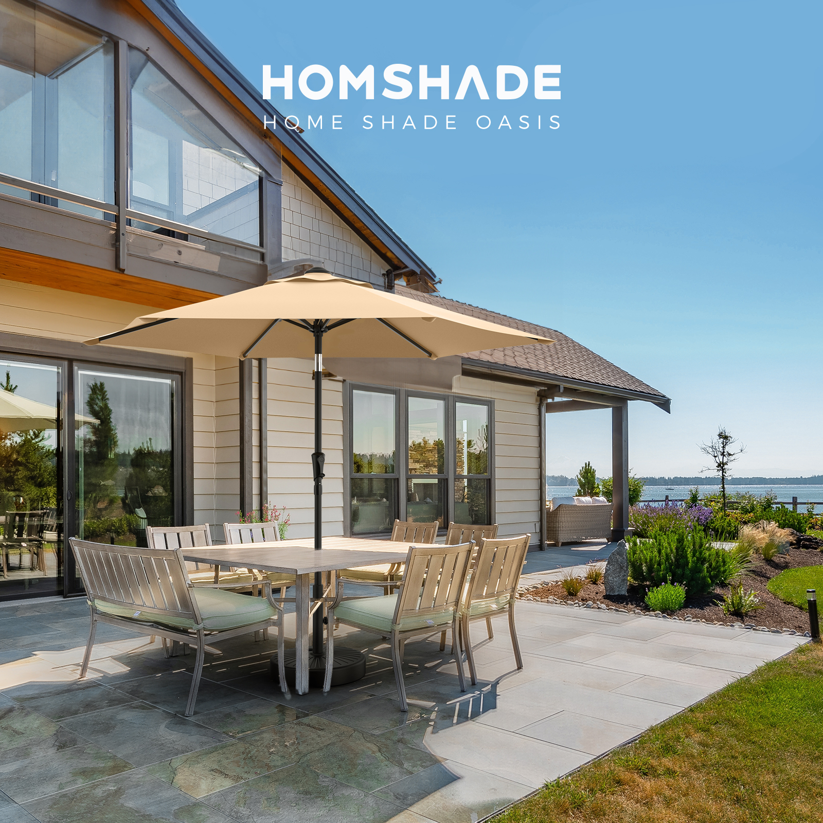 HOMSHADE Round Outdoor Market Patio Umbrella 