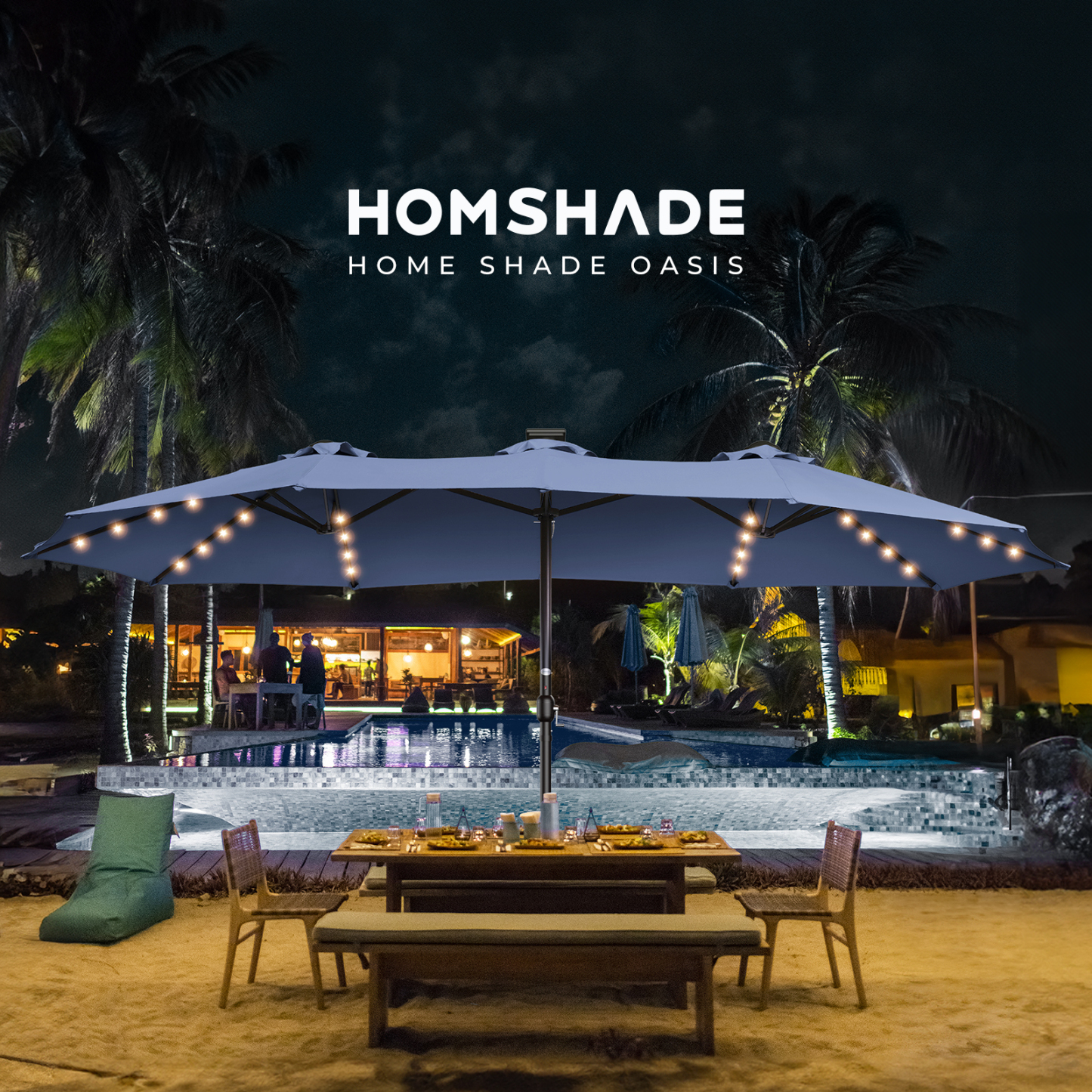 HOMSHADE Round Outdoor Umbrellas With Lights