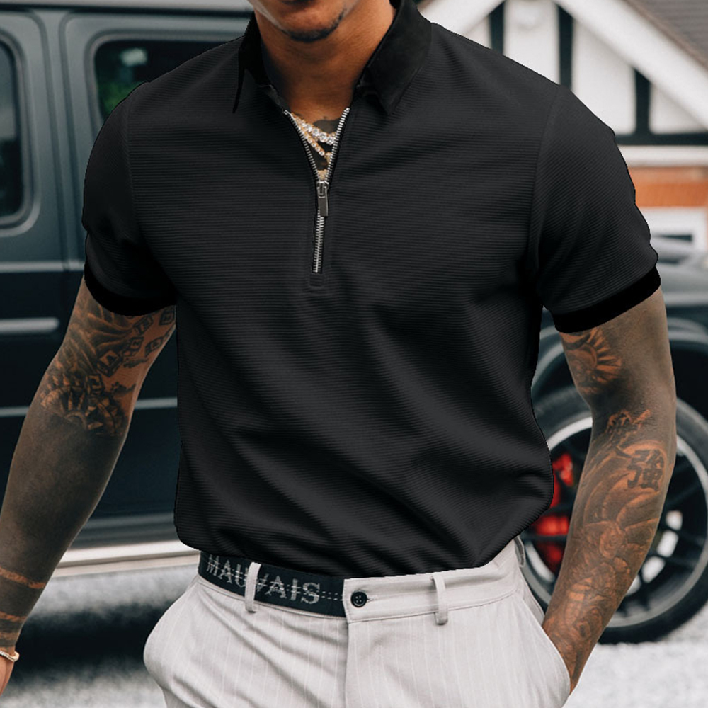 Olivoslindo Camiseta tipo polo con solapa y cremallera en color liso para hombre