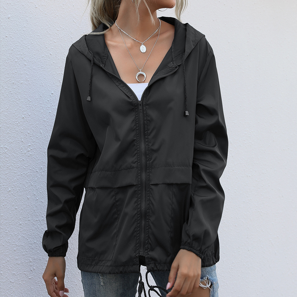 Chaqueta con capucha impermeable con cremallera para exteriores de moda de otoño para mujer