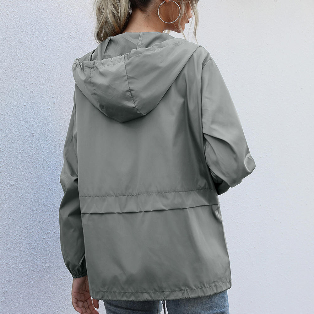 Olivoslindo Chaqueta con capucha impermeable con cremallera para exteriores de moda de otoño para mujer