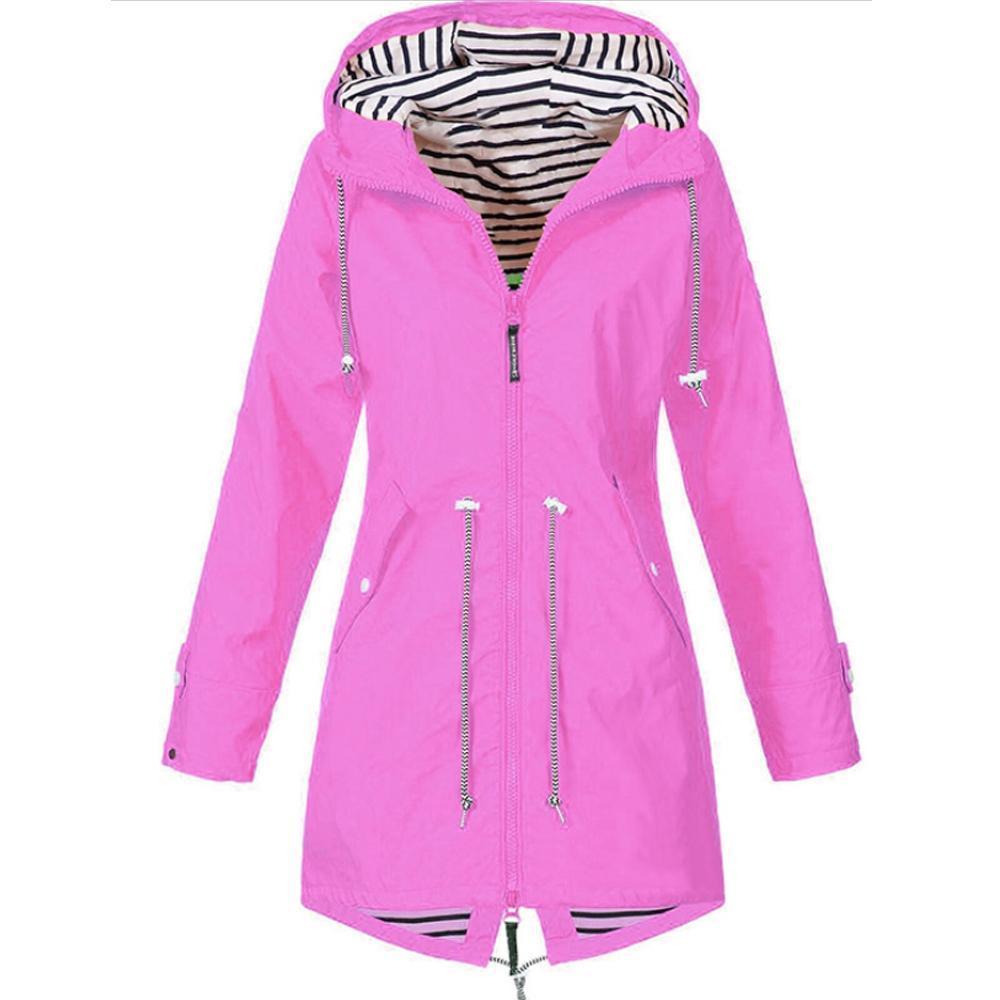 Flygo Abrigo impermeable con capucha para mujer, impermeable, ligero,  rompevientos, chaqueta a rayas, con forro y bolsillos