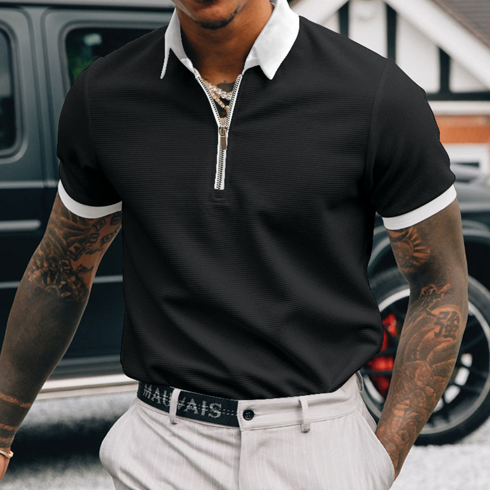 Camiseta tipo polo con solapa y cremallera en color liso para hombre