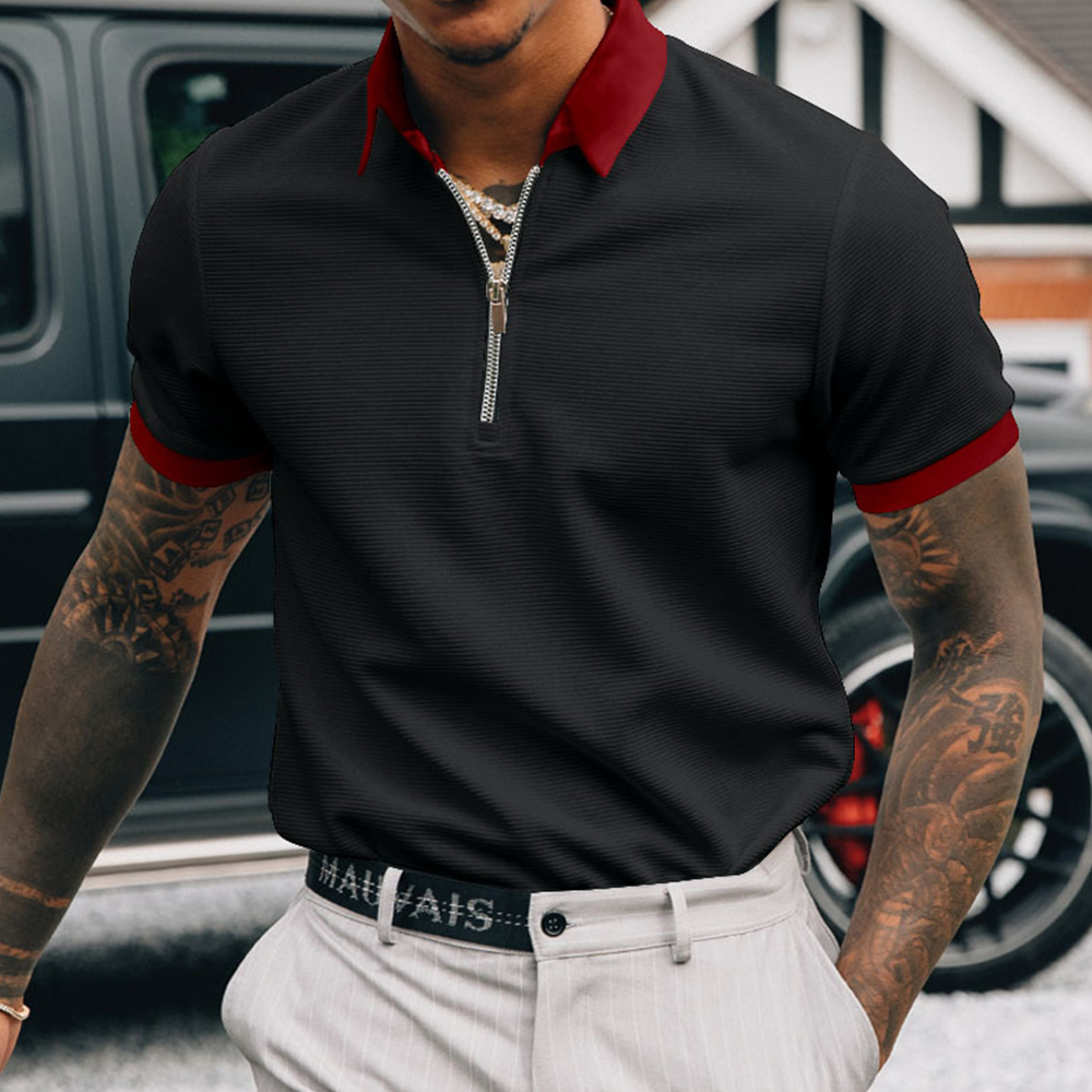 Olivoslindo Camiseta tipo polo con solapa y cremallera en color liso para hombre