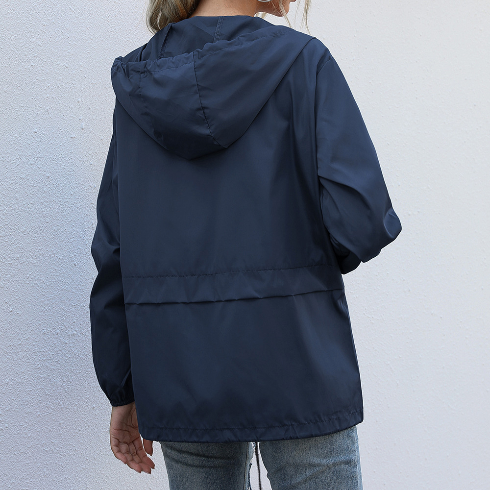Olivoslindo Chaqueta con capucha impermeable con cremallera para exteriores de moda de otoño para mujer