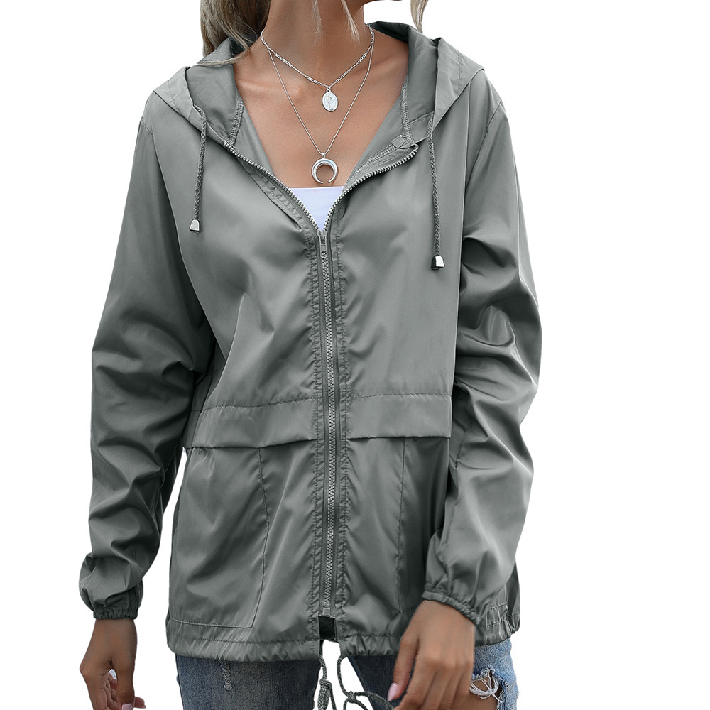 Olivoslindo Chaqueta con capucha impermeable con cremallera para exteriores de moda de otoño para mujer