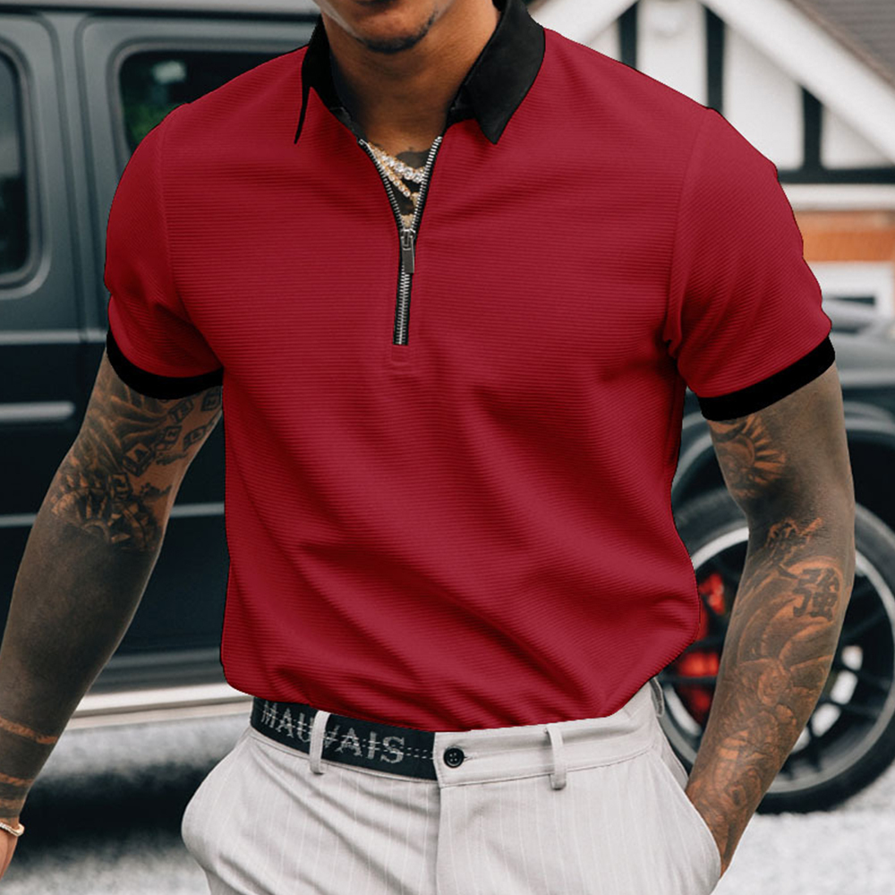 Olivoslindo Camiseta tipo polo con solapa y cremallera en color liso para hombre