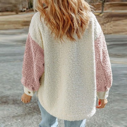 Olivoslindo Abrigo de piel suelto de manga larga informal de otoño e invierno para mujer con doble bolsillo y color a juego