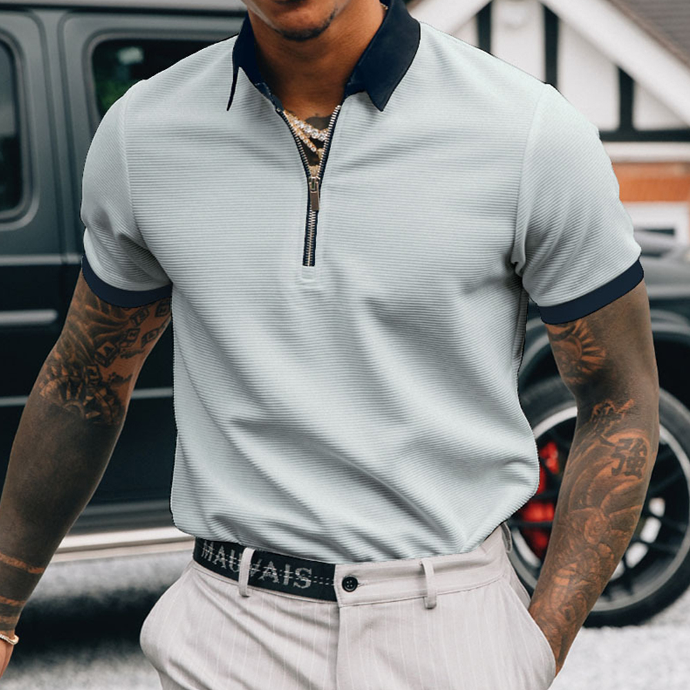 Olivoslindo Camiseta tipo polo con solapa y cremallera en color liso para hombre