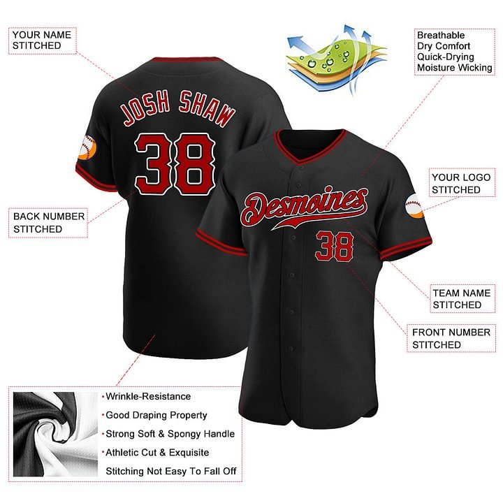 Custom Black Red-White Baseball Jersey