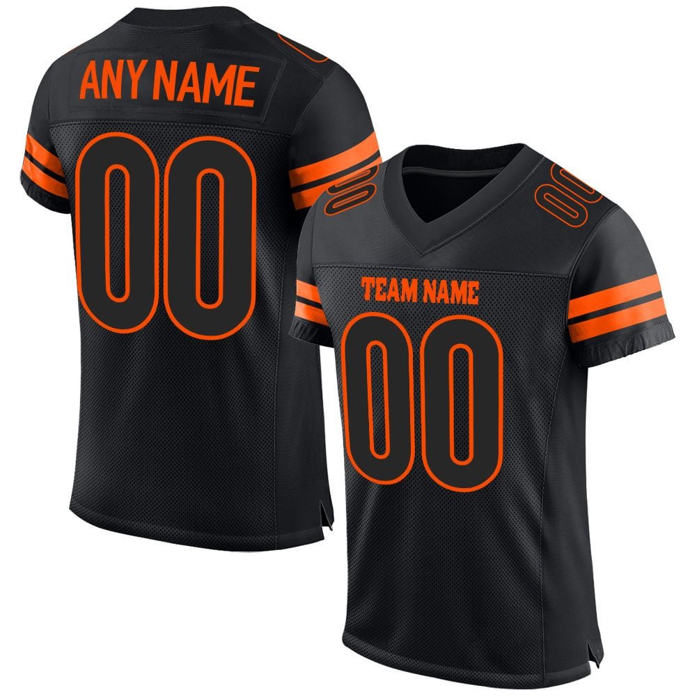 Custom Black Black-Orange MeshFootball Jersey