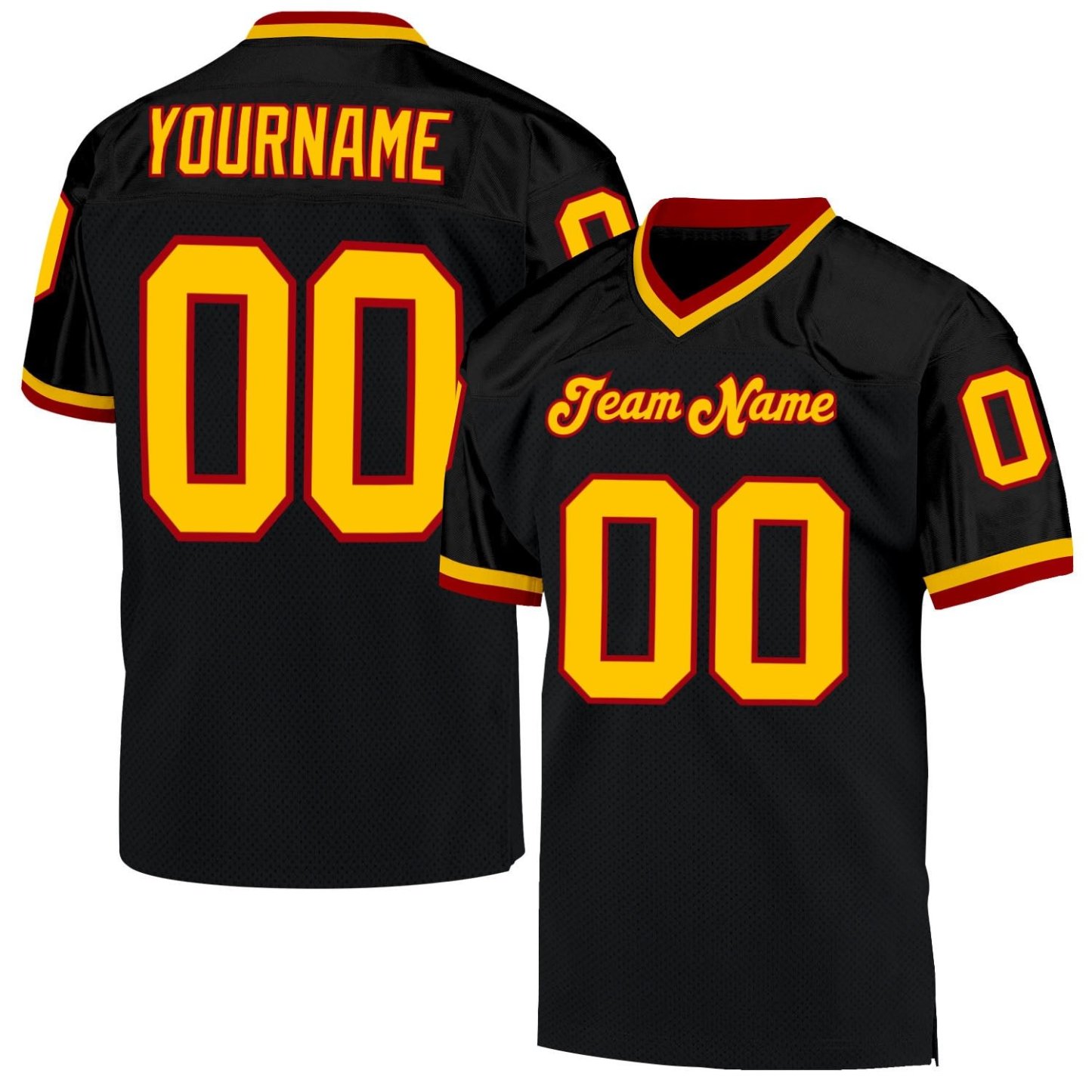 Custom Black Gold-Red MeshThrowback Football Jersey