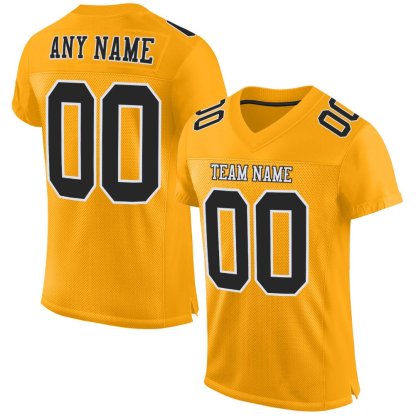 Custom Gold Black-White Mesh Football Jersey