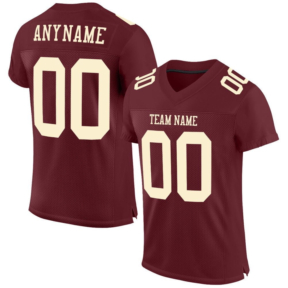 Custom Burgundy Cream Mesh Football Jersey