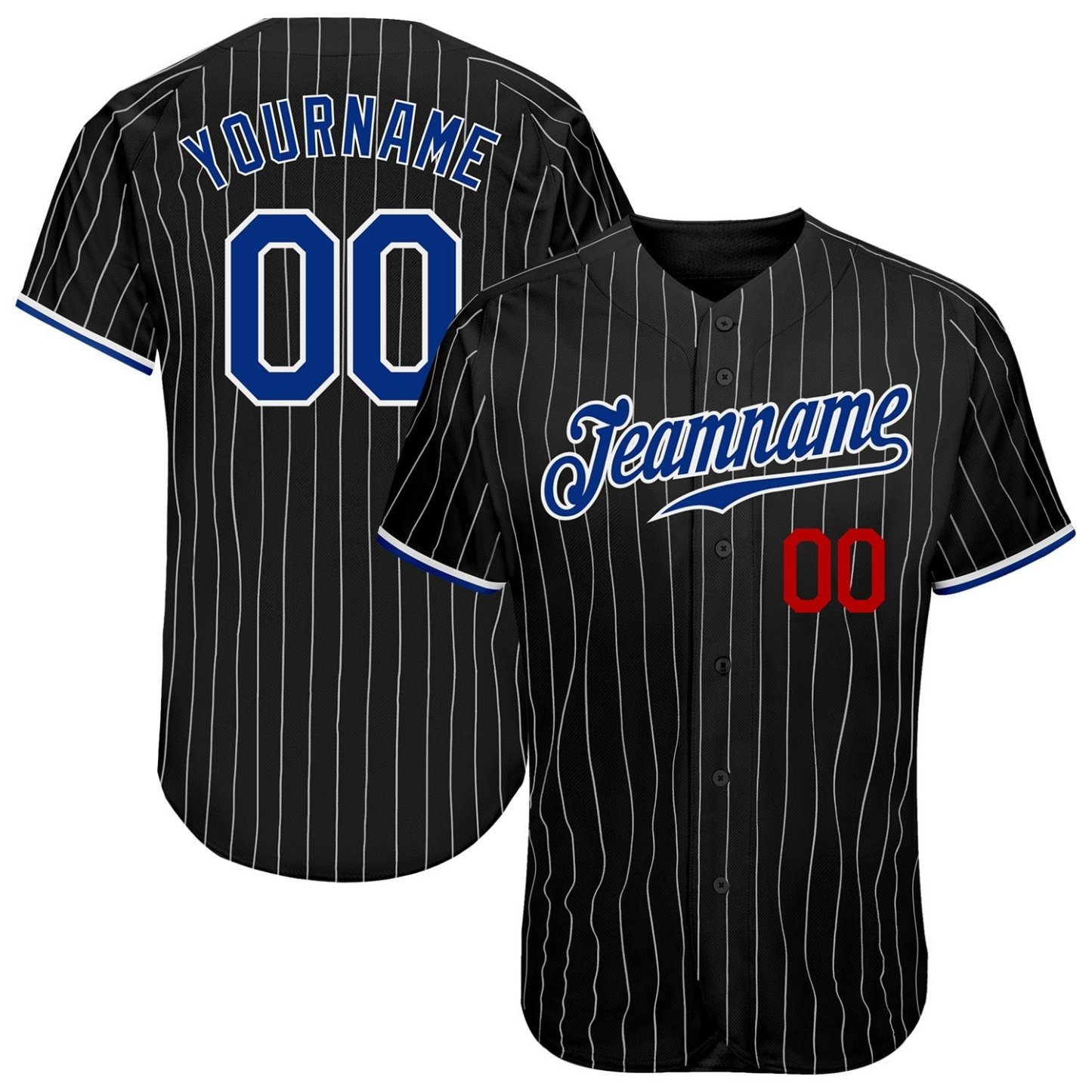 Custom Black White Pinstripe Royal-Red Baseball Jersey