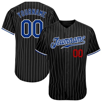Custom Black White Pinstripe Royal-Red Baseball Jersey