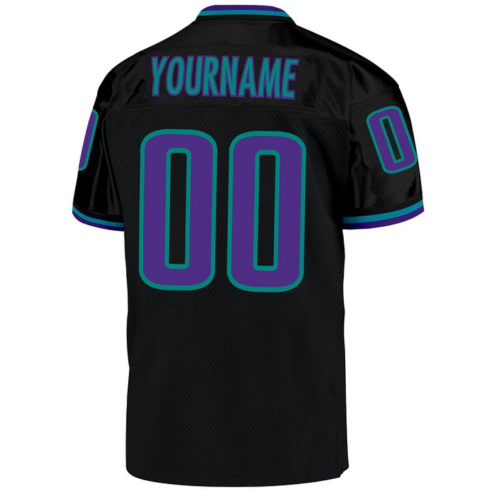 Custom Black Purple-Aqua Mesh Throwback Football Jersey
