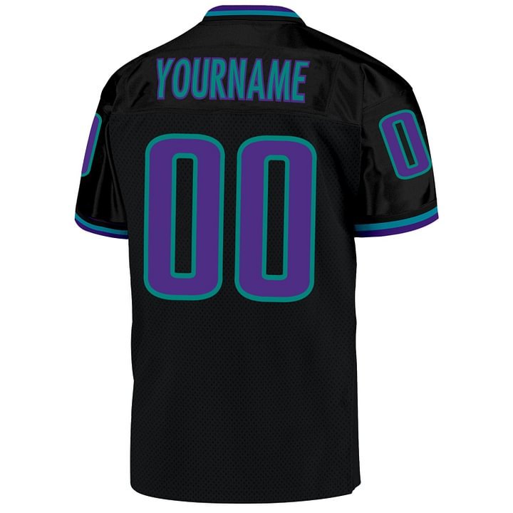 Custom Black Purple-Aqua Mesh Throwback Football Jersey