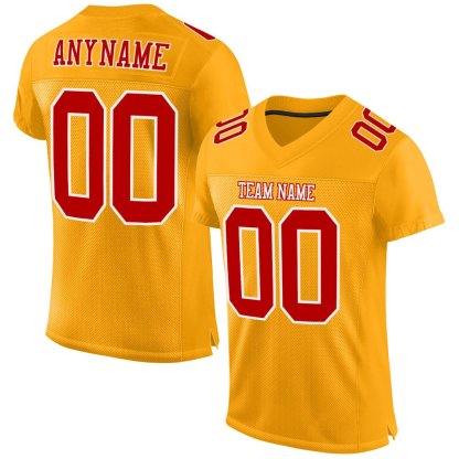 Custom Gold Red-White Mesh Football Jersey