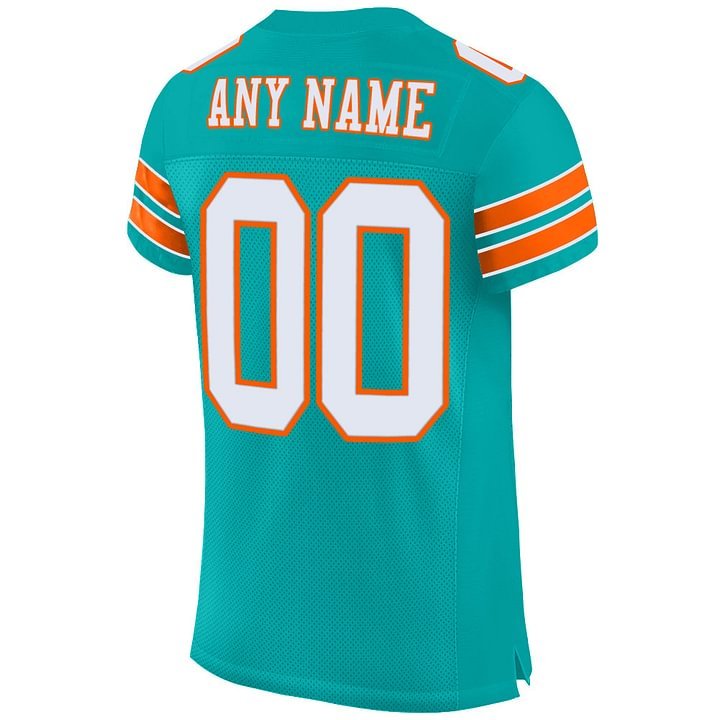 Custom Aqua White-Orange Mesh Football Jersey
