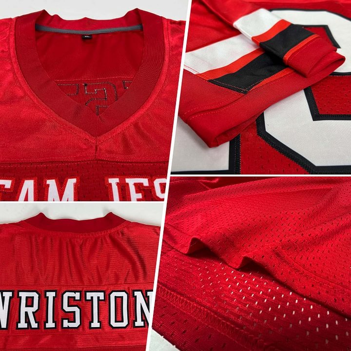 Custom Red White-Black Mesh Football Jersey