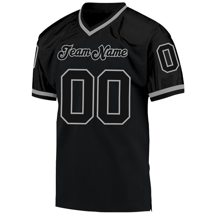 Custom Black Black-Gray Mesh Throwback Football Jersey