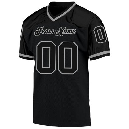 Custom Black Black-Gray Mesh Throwback Football Jersey