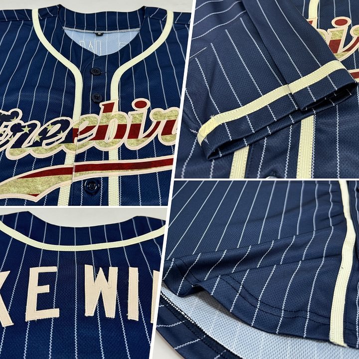 Custom Navy White Pinstripe Vintage USA Flag-Cream Baseball Jersey