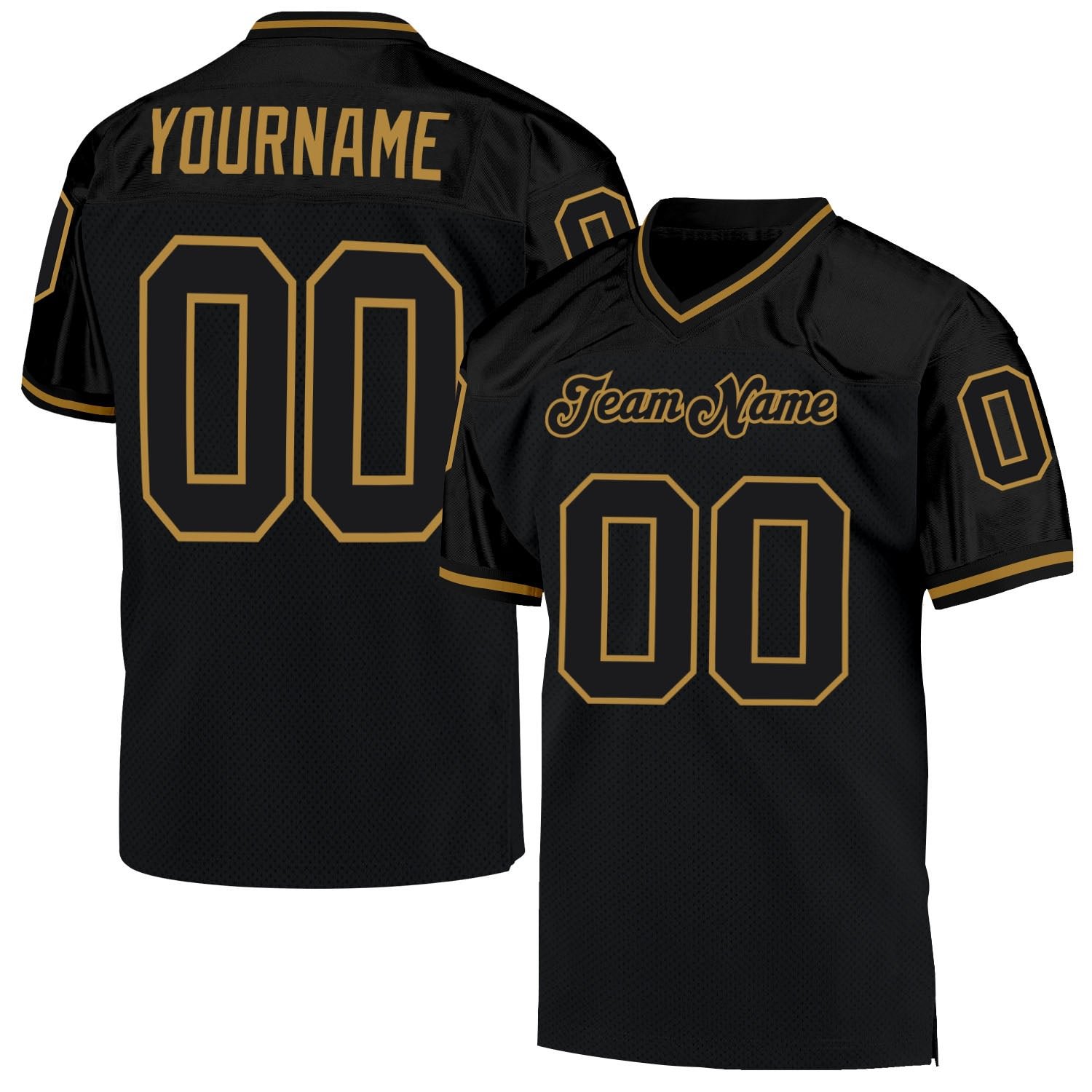 Custom Black Black-Old Gold MeshThrowback Football Jersey