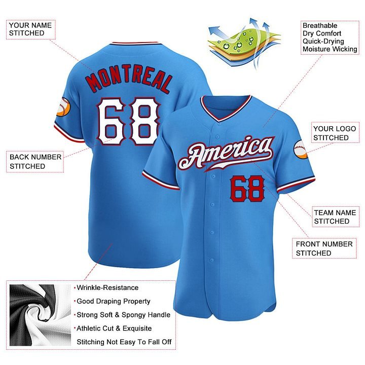 Custom Powder Blue White-Red Baseball Jersey