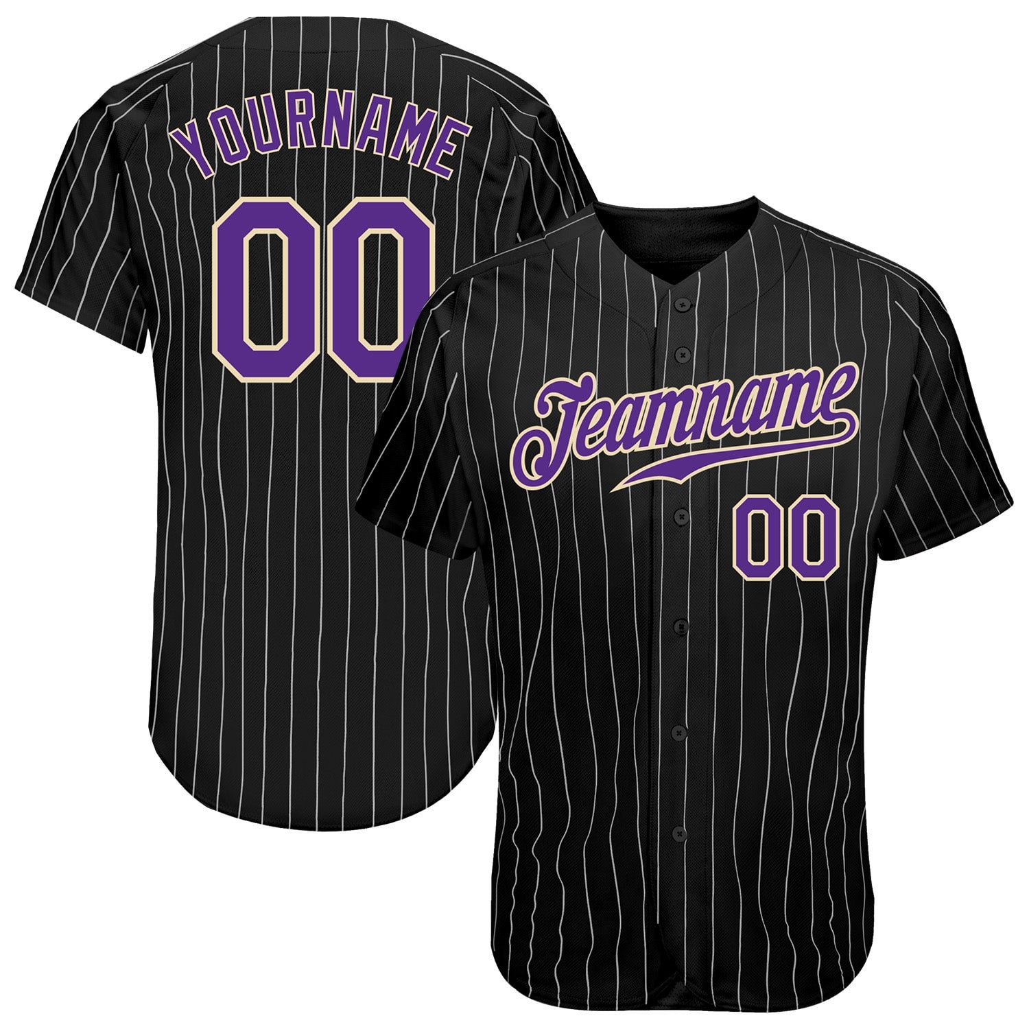 Custom Black White Pinstripe Purple-White Baseball Jersey