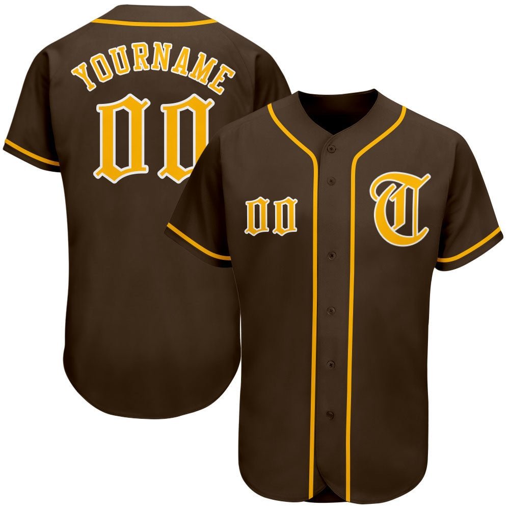 Custom Brown Gold-White Baseball Jersey