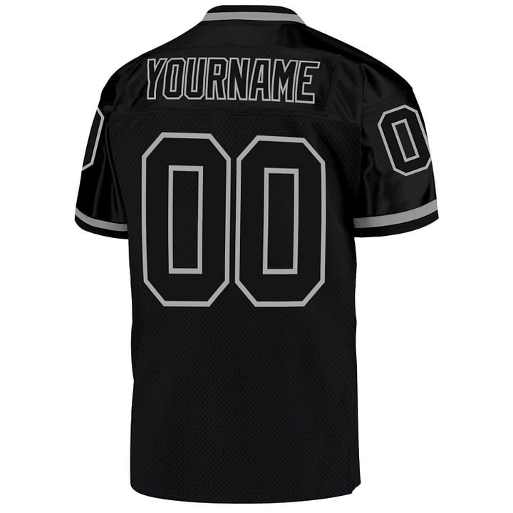 Custom Black Black-Gray Mesh Throwback Football Jersey