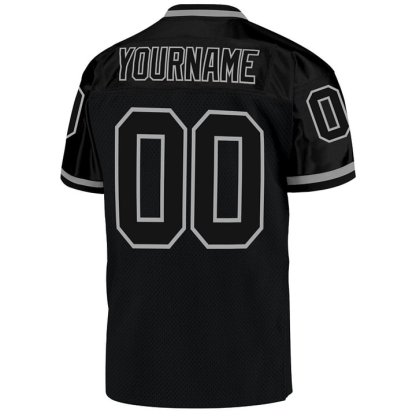 Custom Black Black-Gray Mesh Throwback Football Jersey
