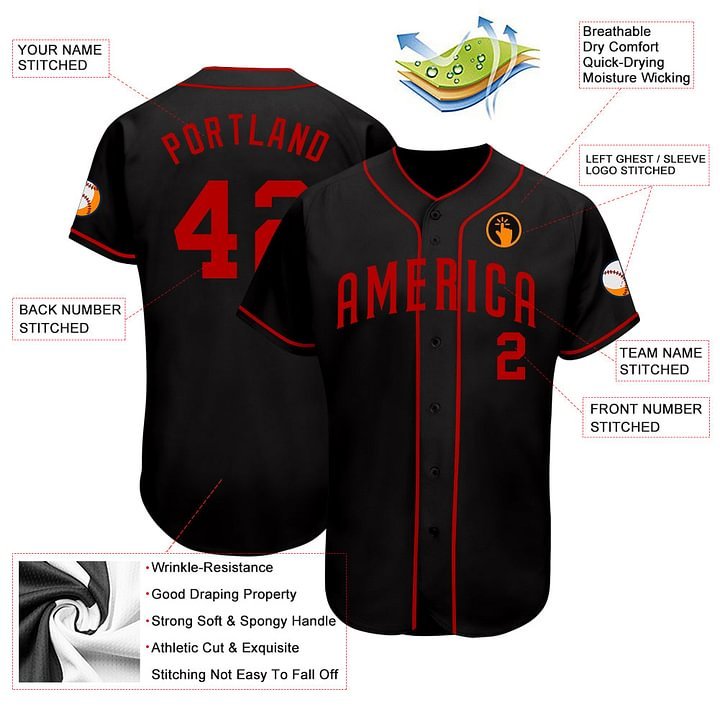 Custom Black Red Baseball Jersey